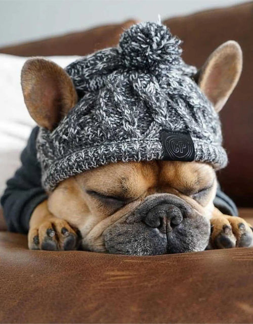 Load image into Gallery viewer, Winter Warm Dog Hats Windproof Knitting French Bulldog Hat for Dogs Chihuahua Hat Fluffy Ball Puppy Accessories Pet Hats