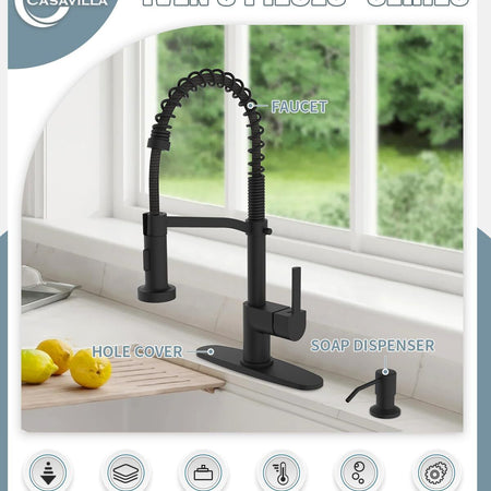 Black Kitchen Faucet Soap Dispenser, Faucet for Kitchen Sink, Kitchen Sink Fa...