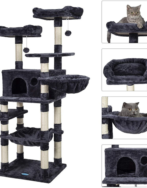 Load image into Gallery viewer, Multi-Level Cat Tree Condo for Large Cats, Cat Tower with Scratching Board, Padded Plush Perch and Cozy Basket Smoky Gray MPJ0025G