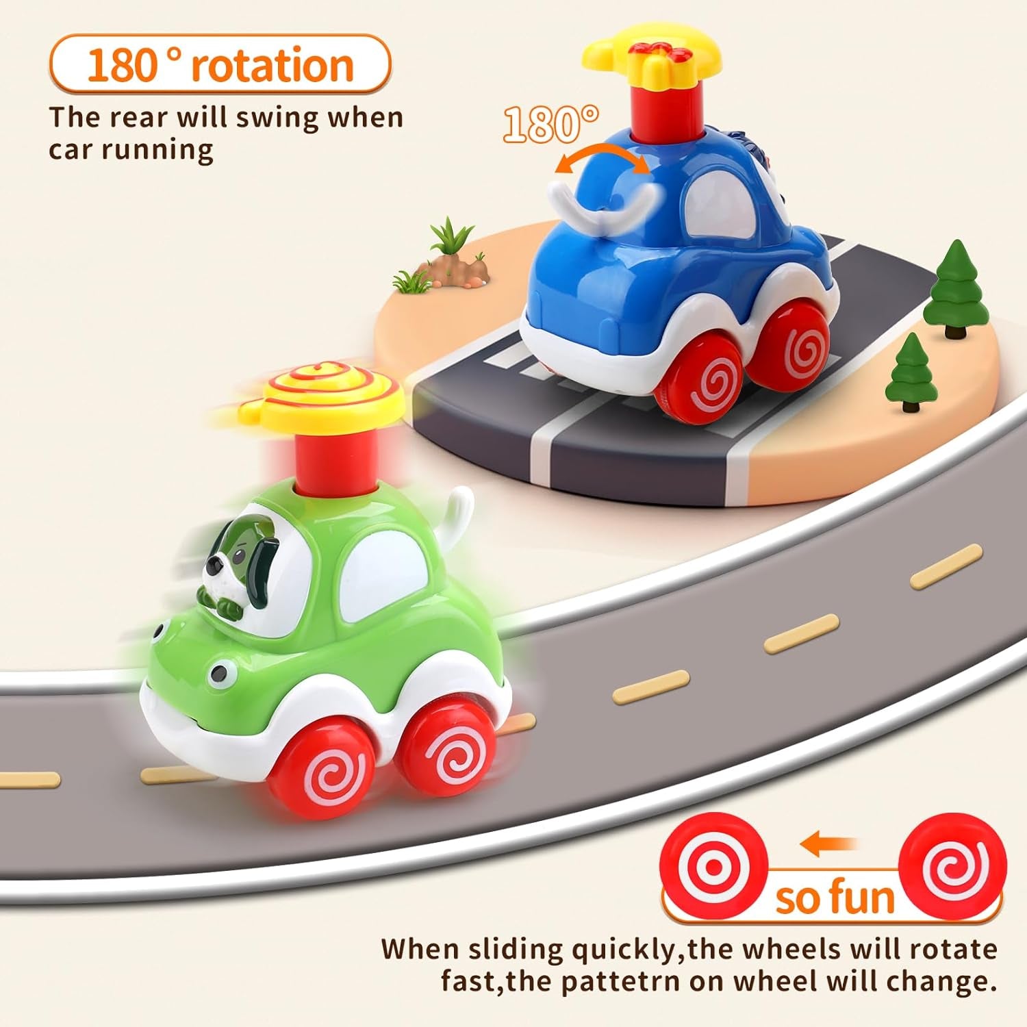 Amy&Benton Baby Toy Cars for 1 2 Year Old Toddler Cartoon Wind up Cars for Boys Birthday Gift Toys