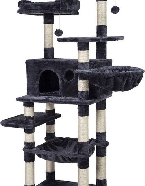 Load image into Gallery viewer, Multi-Level Cat Tree Condo for Large Cats, Cat Tower with Scratching Board, Padded Plush Perch and Cozy Basket Smoky Gray MPJ0025G