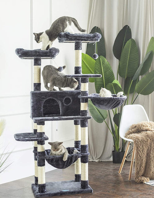Load image into Gallery viewer, Multi-Level Cat Tree Condo for Large Cats, Cat Tower with Scratching Board, Padded Plush Perch and Cozy Basket Smoky Gray MPJ0025G