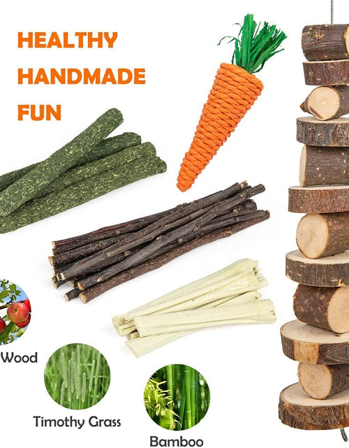 Load image into Gallery viewer, Rabbit Toys Bunny/Guinea Pig Toys Natural Timothy Hay Hamster Toys for Teeth Handmade Chews and Treats Apple Wood Sticks Chinchilla Rat