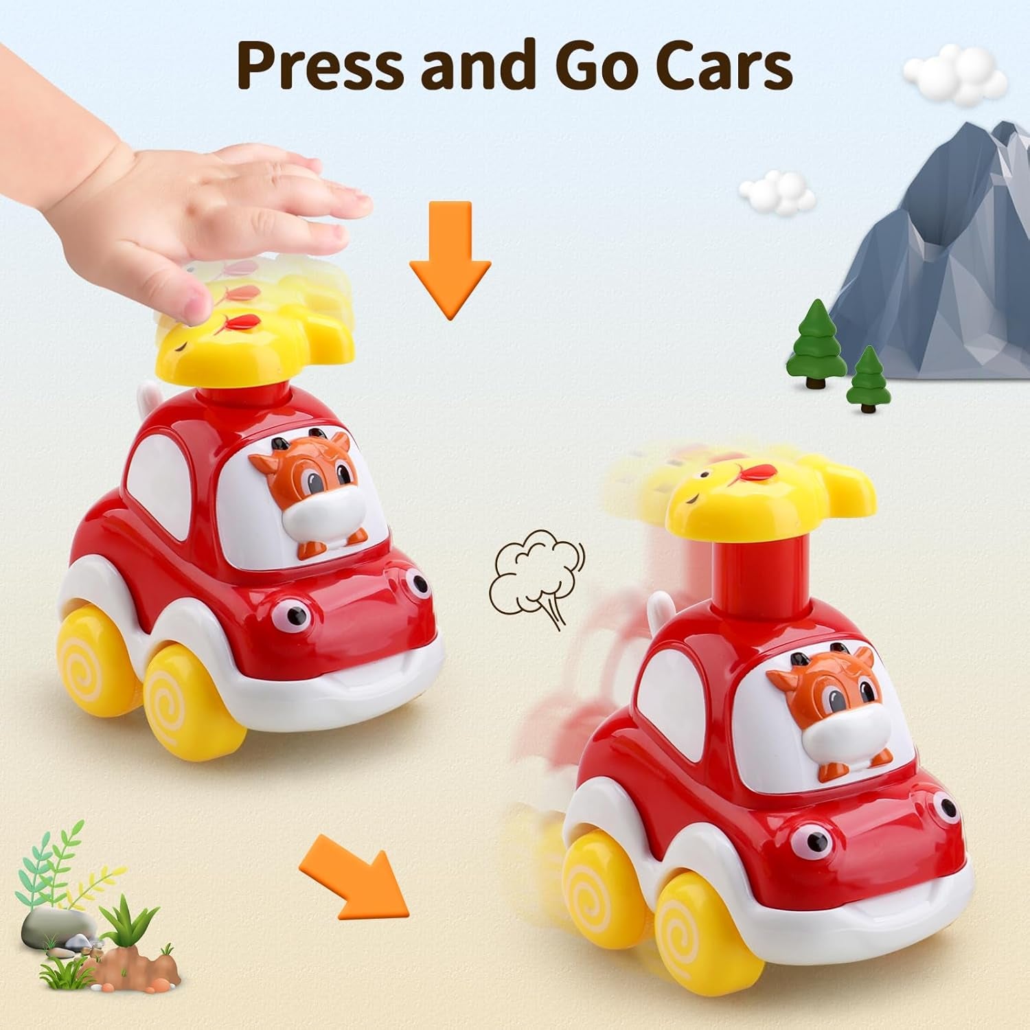 Amy&Benton Baby Toy Cars for 1 2 Year Old Toddler Cartoon Wind up Cars for Boys Birthday Gift Toys