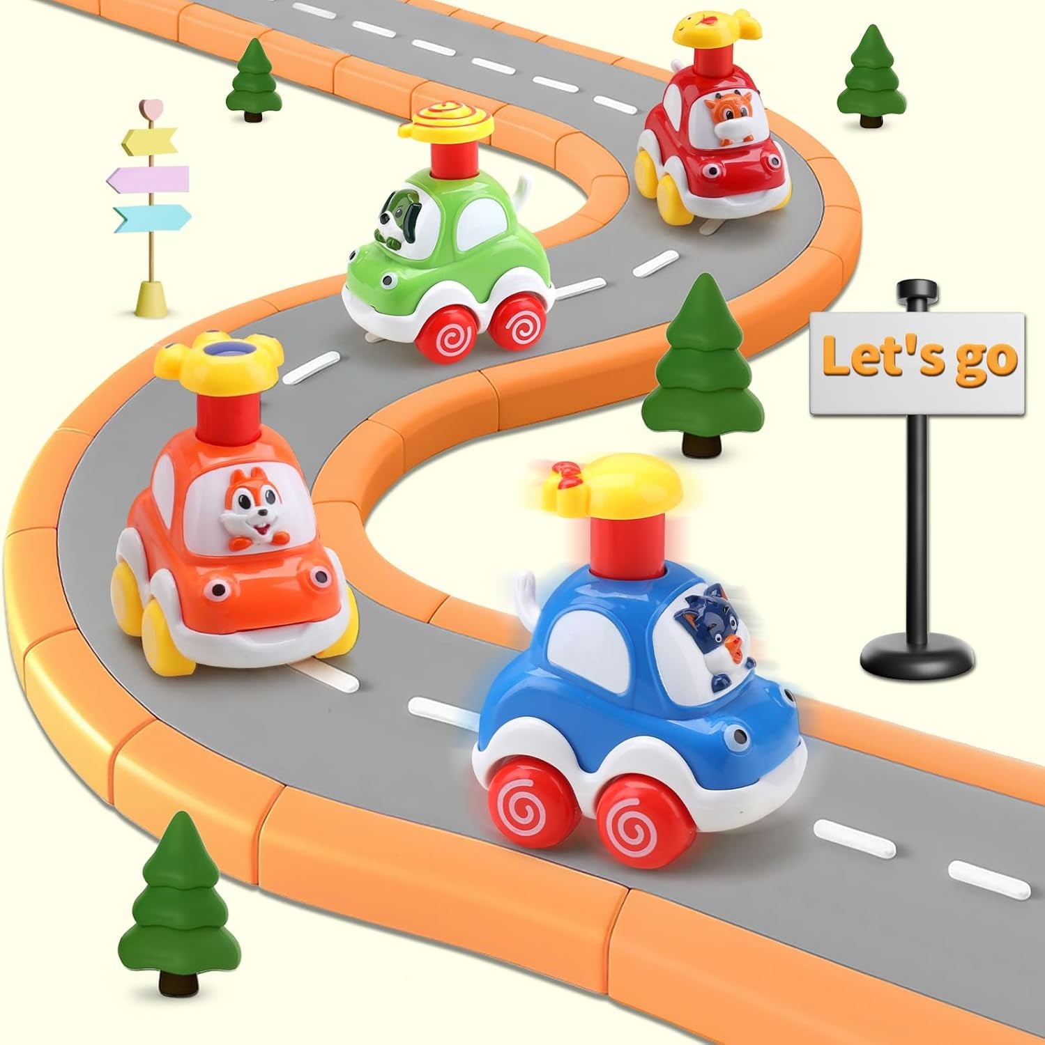 Amy&Benton Baby Toy Cars for 1 2 Year Old Toddler Cartoon Wind up Cars for Boys Birthday Gift Toys