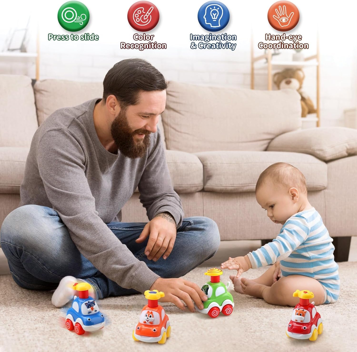 Amy&Benton Baby Toy Cars for 1 2 Year Old Toddler Cartoon Wind up Cars for Boys Birthday Gift Toys