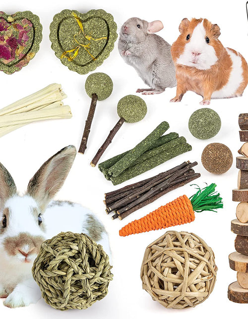 Load image into Gallery viewer, Rabbit Toys Bunny/Guinea Pig Toys Natural Timothy Hay Hamster Toys for Teeth Handmade Chews and Treats Apple Wood Sticks Chinchilla Rat