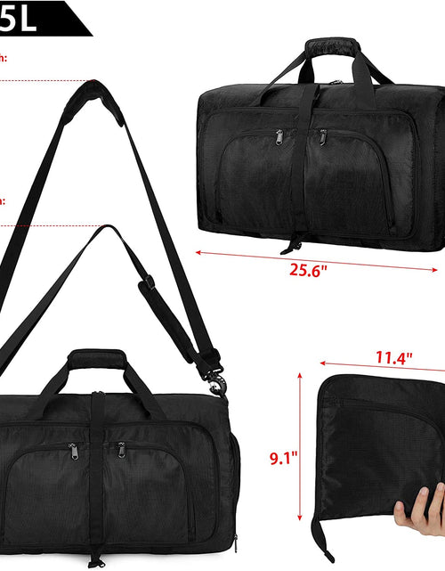 Load image into Gallery viewer, Duffel Bags for Traveling, 65L Carry on Foldable Weekender Overnight Bag for Men Women Waterproof Weekend Travel Duffle Bags with Shoe Compartment,Black