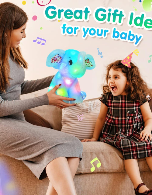 Load image into Gallery viewer, 12‘’ Musical Light up Elephant Plush Toy Floppy LED Stuffed Animals Lullabies Nightlight Bedtime for Kids Birthday for Toddlers, Blue