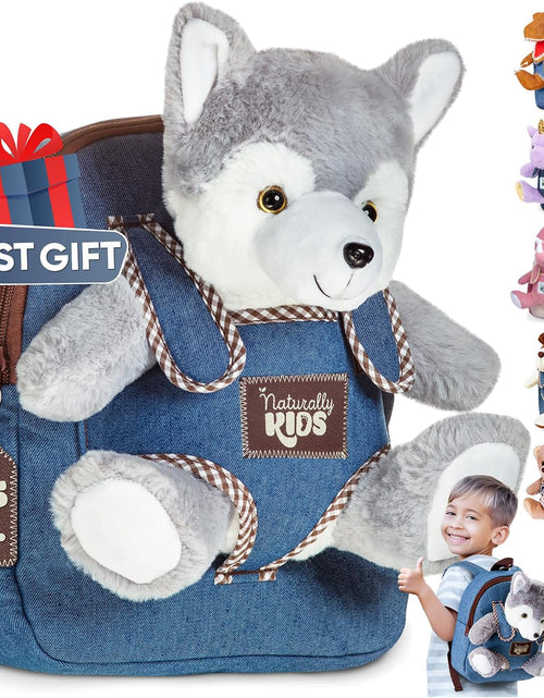 Load image into Gallery viewer, Wolf Backpack, Wolf Toys for Girls Boys, Wolf Stuffed Animal, Husky Toy for Kids