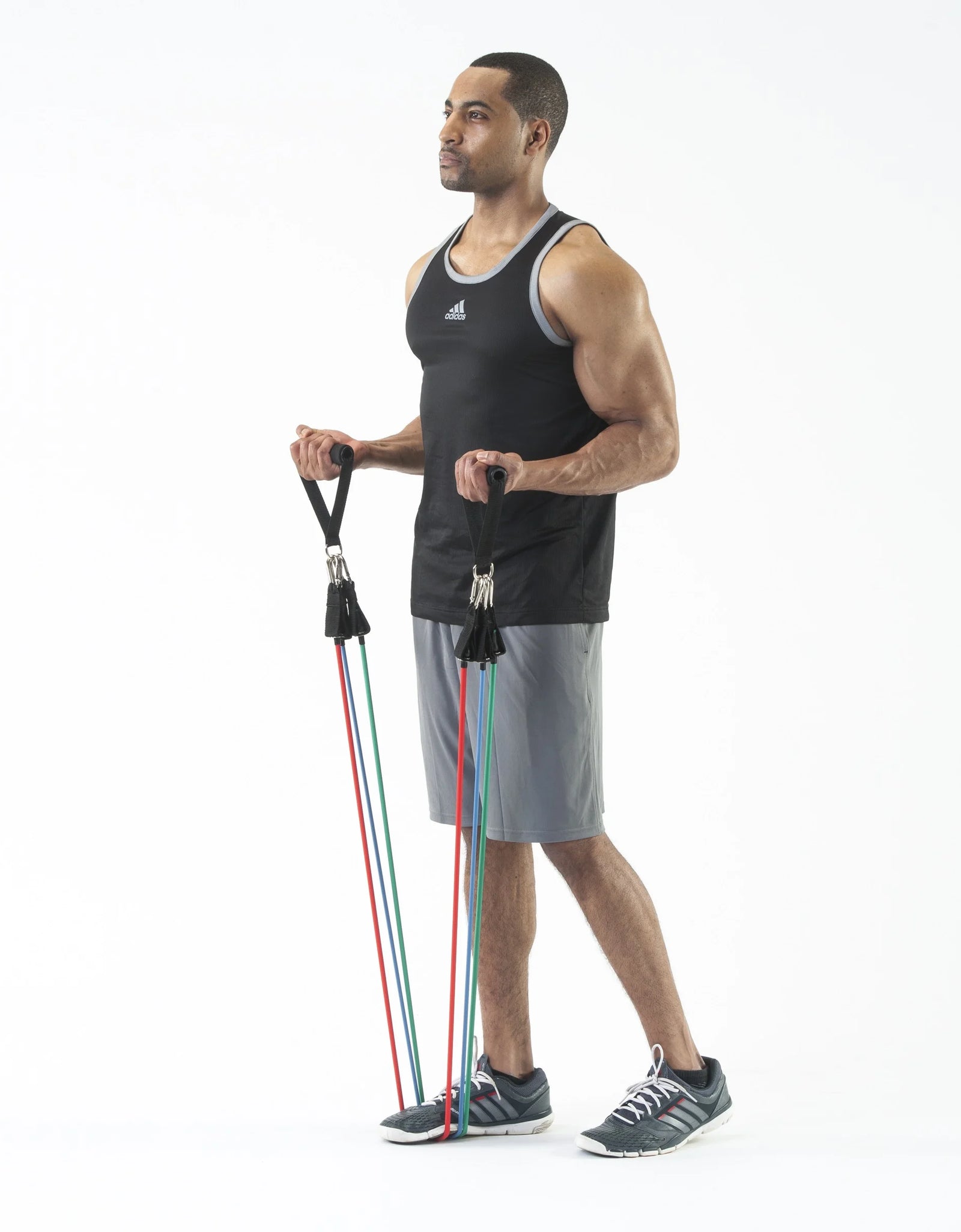 Rubber Resistance Band Set with Door Anchor, Ankle Strap, Exercise Chart, and Resistance Band Carrying Case