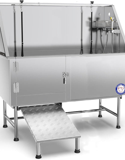 Load image into Gallery viewer, Flying Pig 62" Stainless Steel Pet Dog Grooming Bath Tub with Walk-In Ramp & Accessories (Left Door/Right Drain)