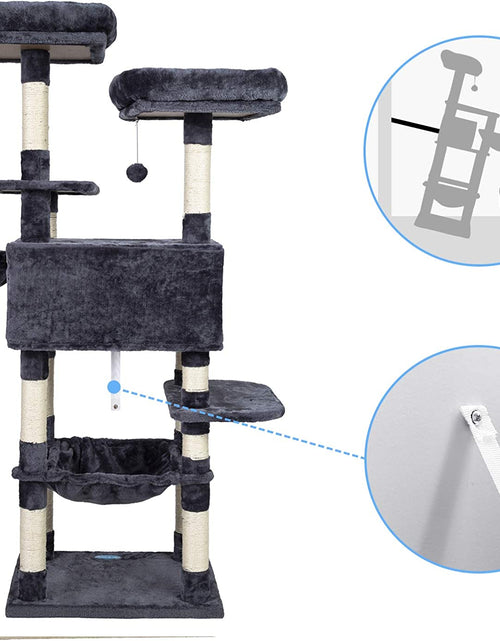 Load image into Gallery viewer, Multi-Level Cat Tree Condo for Large Cats, Cat Tower with Scratching Board, Padded Plush Perch and Cozy Basket Smoky Gray MPJ0025G