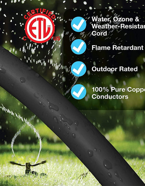 Load image into Gallery viewer, 80Ft Outdoor Extension Cord 16/3 SJTW, Black, with Lighted-Locking Connector & Cord Storage Wheel, Water & Weather Resistant Flame Retardant, DCCO-9004-DC
