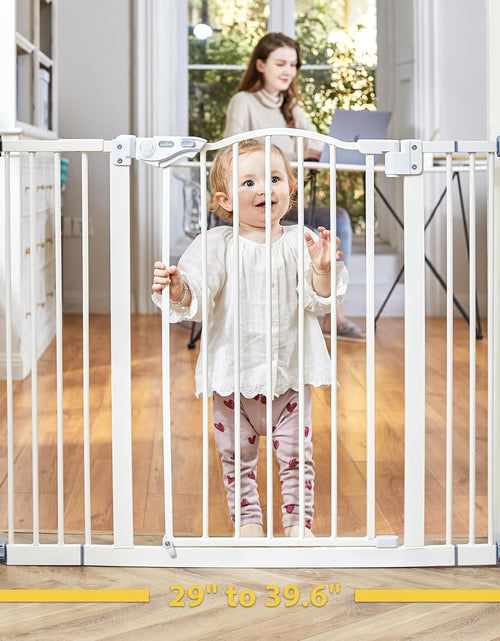 Load image into Gallery viewer, 29-39.6" Baby Gate for Pets, Auto Close Both Sides Dog Gate with One-Hand Opening, 30" Tall Safety Gates for Stairs, Hallways, Bedrooms, Wall Pressure Mount No Drill, White