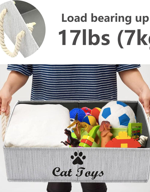 Load image into Gallery viewer, Large Cat Toys Storage Bins - Foldable Fabric Trapezoid Organizer Boxes with Weave Rope Handle, Collapsible Basket for Shelves,Cat Toys,Cat Apparel & Accessories(Gray-Cat)