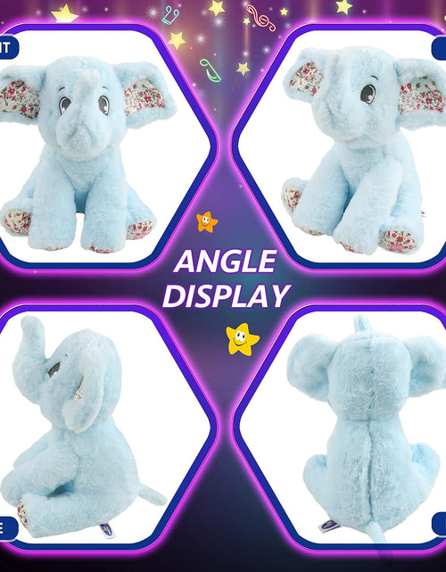 Load image into Gallery viewer, 12‘’ Musical Light up Elephant Plush Toy Floppy LED Stuffed Animals Lullabies Nightlight Bedtime for Kids Birthday for Toddlers, Blue