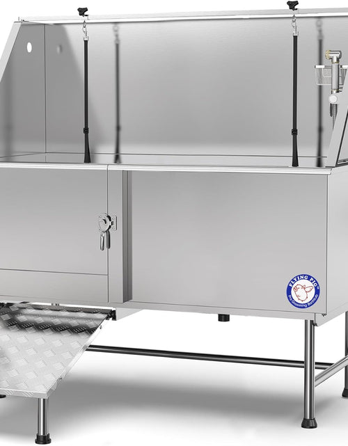 Load image into Gallery viewer, Flying Pig 62" Stainless Steel Pet Dog Grooming Bath Tub with Walk-In Ramp & Accessories (Left Door/Right Drain)