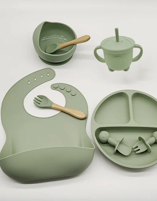 Load image into Gallery viewer, Children&#39;S Dishes Set Baby Silicone 6/8-Piece Tableware Set Suction Cups Forks Spoons Bibs Straws Cups Mother and Baby Supplies
