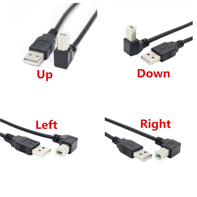 USB 2.0 a Male to USB B Male Type B BM up & down & Left & Right Angle Printer Scanner 90 Degree Cable BM Angled Cable 0.3M-1.5M