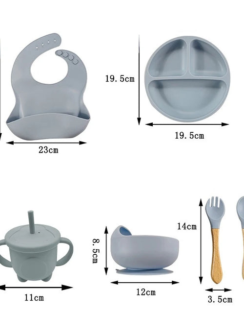 Load image into Gallery viewer, Children&#39;S Dishes Set Baby Silicone 6/8-Piece Tableware Set Suction Cups Forks Spoons Bibs Straws Cups Mother and Baby Supplies
