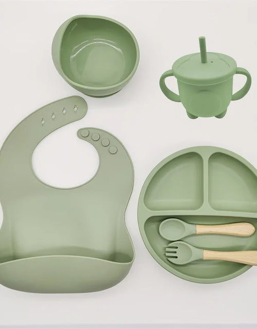 Load image into Gallery viewer, Children&#39;S Dishes Set Baby Silicone 6/8-Piece Tableware Set Suction Cups Forks Spoons Bibs Straws Cups Mother and Baby Supplies
