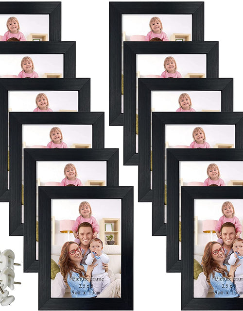 Load image into Gallery viewer, 12 Pack 3.5X5 Black Picture Frame Bulk Set for Desktop Display or Wall Mounting
