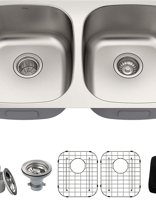 Load image into Gallery viewer, KBU22 32 Inch Undermount 50/50 Double Bowl 16 Gauge Stainless Steel Kitchen Sink
