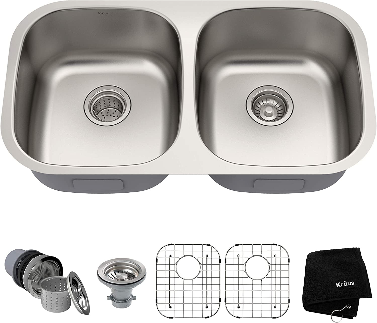 KBU22 32 Inch Undermount 50/50 Double Bowl 16 Gauge Stainless Steel Kitchen Sink