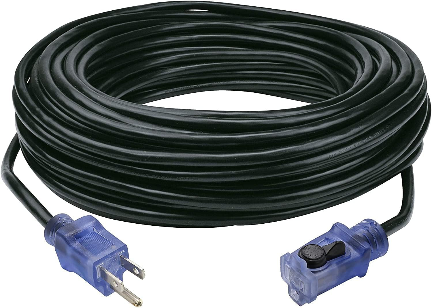 80Ft Outdoor Extension Cord 16/3 SJTW, Black, with Lighted-Locking Connector & Cord Storage Wheel, Water & Weather Resistant Flame Retardant, DCCO-9004-DC
