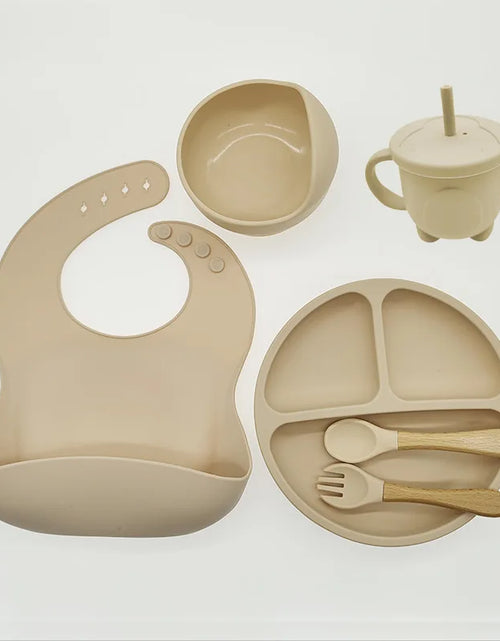 Load image into Gallery viewer, Children&#39;S Dishes Set Baby Silicone 6/8-Piece Tableware Set Suction Cups Forks Spoons Bibs Straws Cups Mother and Baby Supplies
