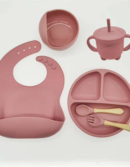Load image into Gallery viewer, Children&#39;S Dishes Set Baby Silicone 6/8-Piece Tableware Set Suction Cups Forks Spoons Bibs Straws Cups Mother and Baby Supplies
