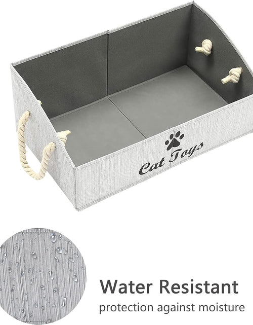 Load image into Gallery viewer, Large Cat Toys Storage Bins - Foldable Fabric Trapezoid Organizer Boxes with Weave Rope Handle, Collapsible Basket for Shelves,Cat Toys,Cat Apparel &amp; Accessories(Gray-Cat)
