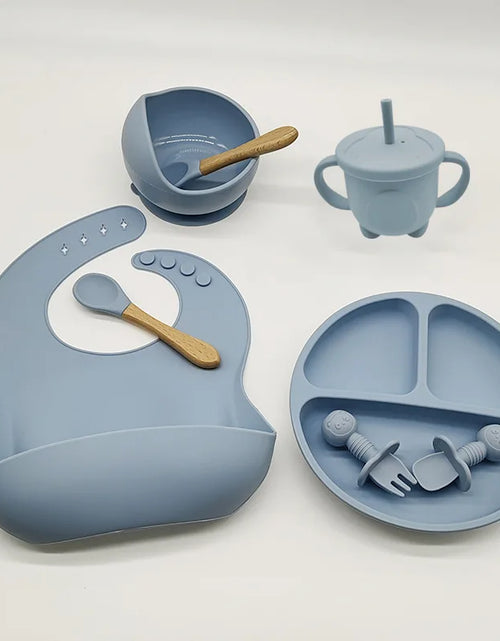 Load image into Gallery viewer, Children&#39;S Dishes Set Baby Silicone 6/8-Piece Tableware Set Suction Cups Forks Spoons Bibs Straws Cups Mother and Baby Supplies
