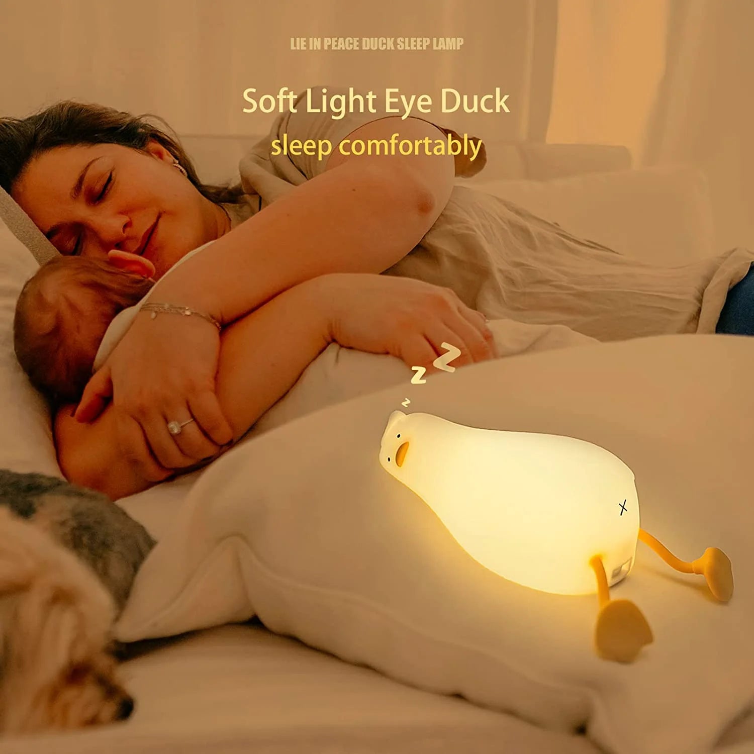 Lying Flat Duck Night Light, LED Squishy Duck Lamp, Cute Light up Duck, Silicone Dimmable Nursery Nightlight, Rechargeable Bedside Touch Lamp for Breastfeeding, Finn the Duck.