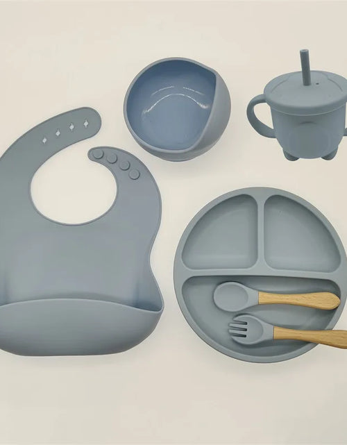 Load image into Gallery viewer, Children&#39;S Dishes Set Baby Silicone 6/8-Piece Tableware Set Suction Cups Forks Spoons Bibs Straws Cups Mother and Baby Supplies
