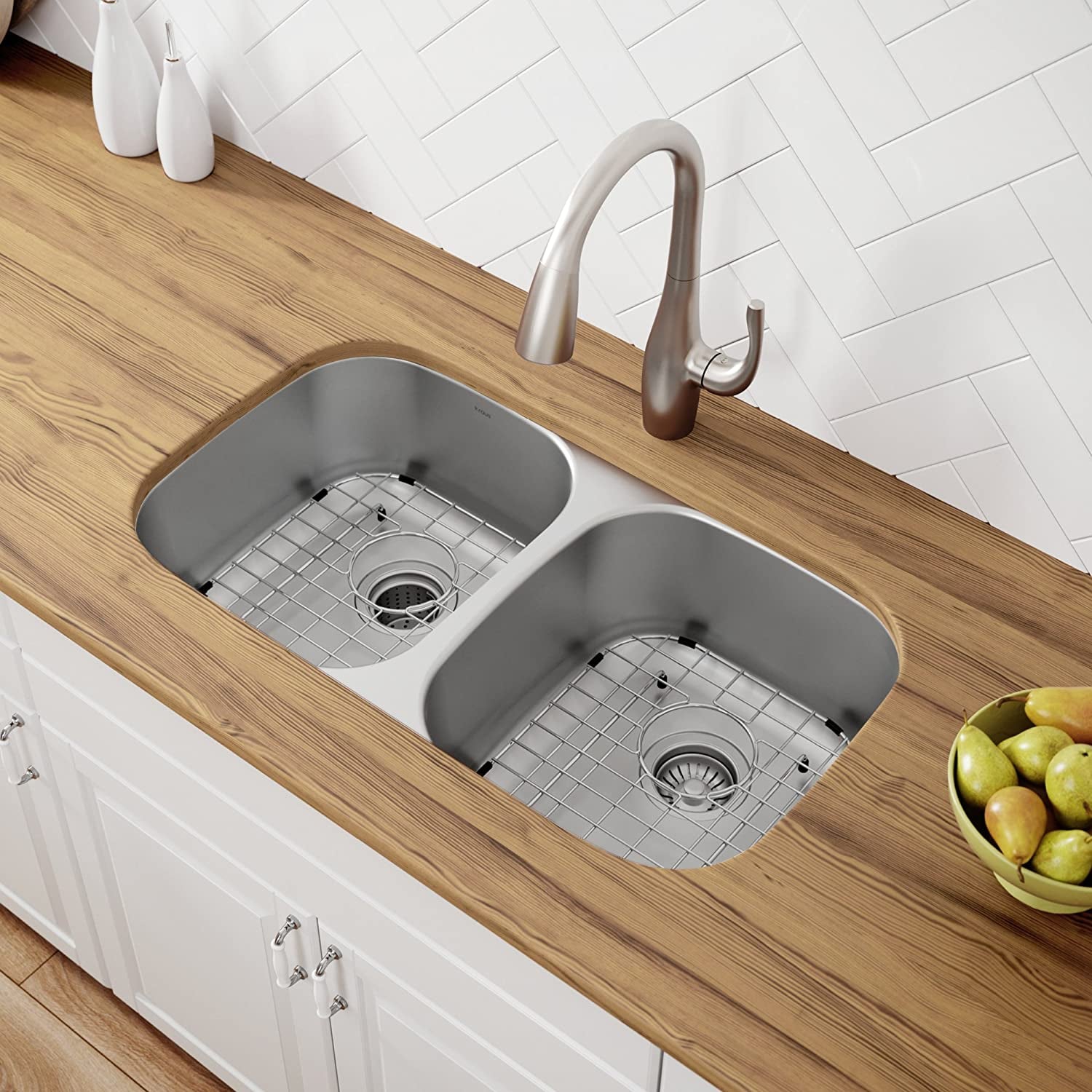 KBU22 32 Inch Undermount 50/50 Double Bowl 16 Gauge Stainless Steel Kitchen Sink