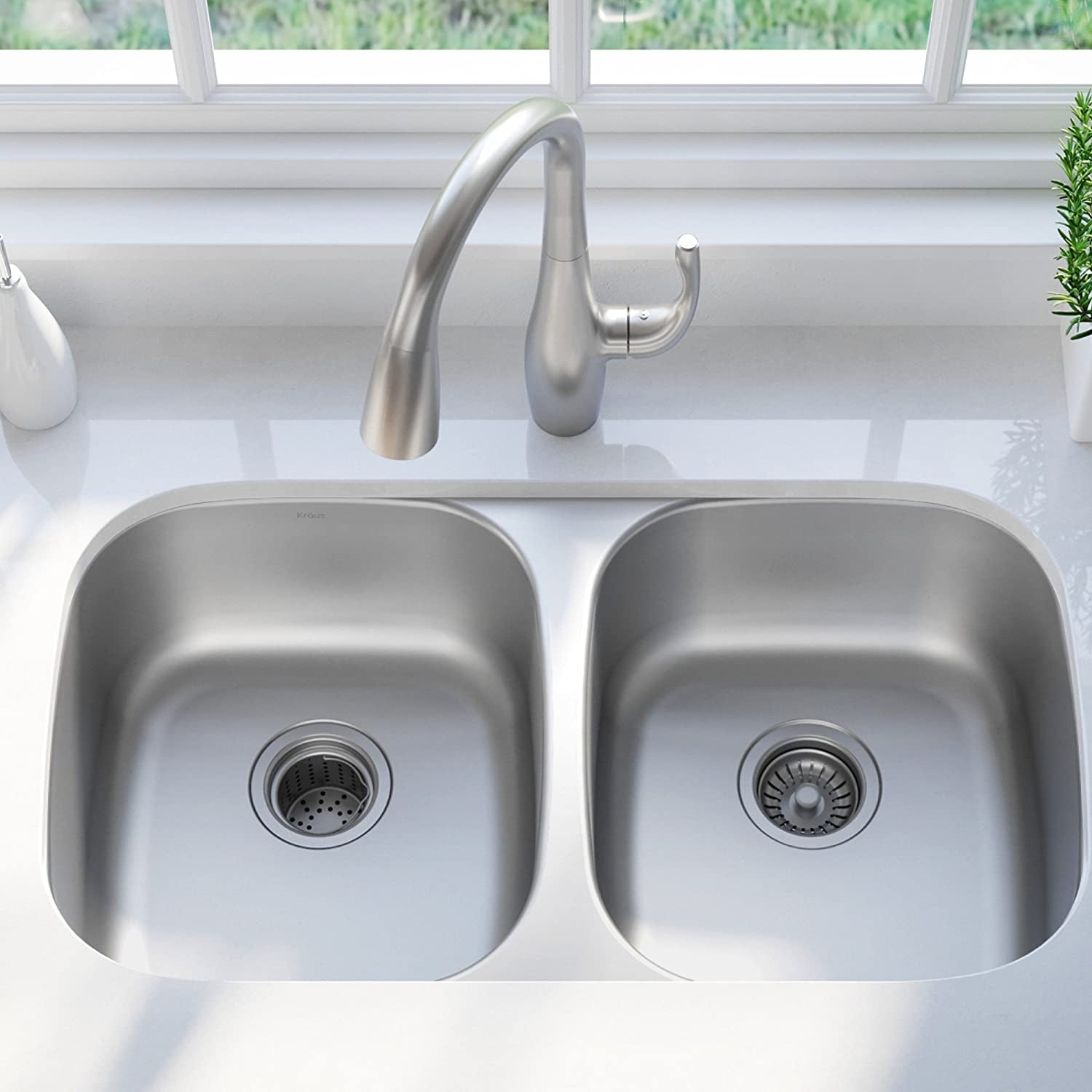 KBU22 32 Inch Undermount 50/50 Double Bowl 16 Gauge Stainless Steel Kitchen Sink