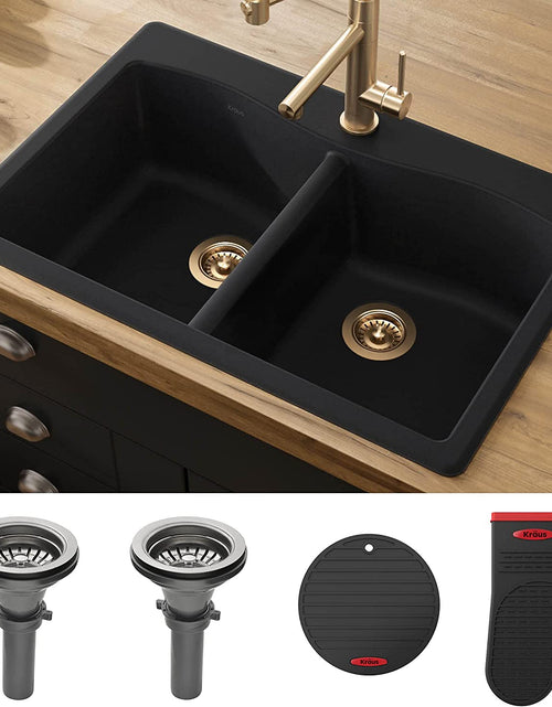 Load image into Gallery viewer, Forteza 33&quot; Drop-In/Undermount Granite 50/50 Double Bowl Kitchen Sink - Black (KGD-52BLACK)
