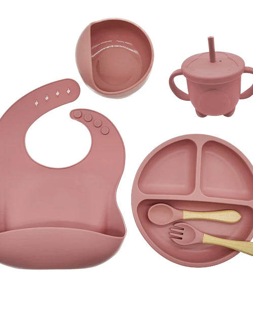 Load image into Gallery viewer, Children&#39;S Dishes Set Baby Silicone 6/8-Piece Tableware Set Suction Cups Forks Spoons Bibs Straws Cups Mother and Baby Supplies
