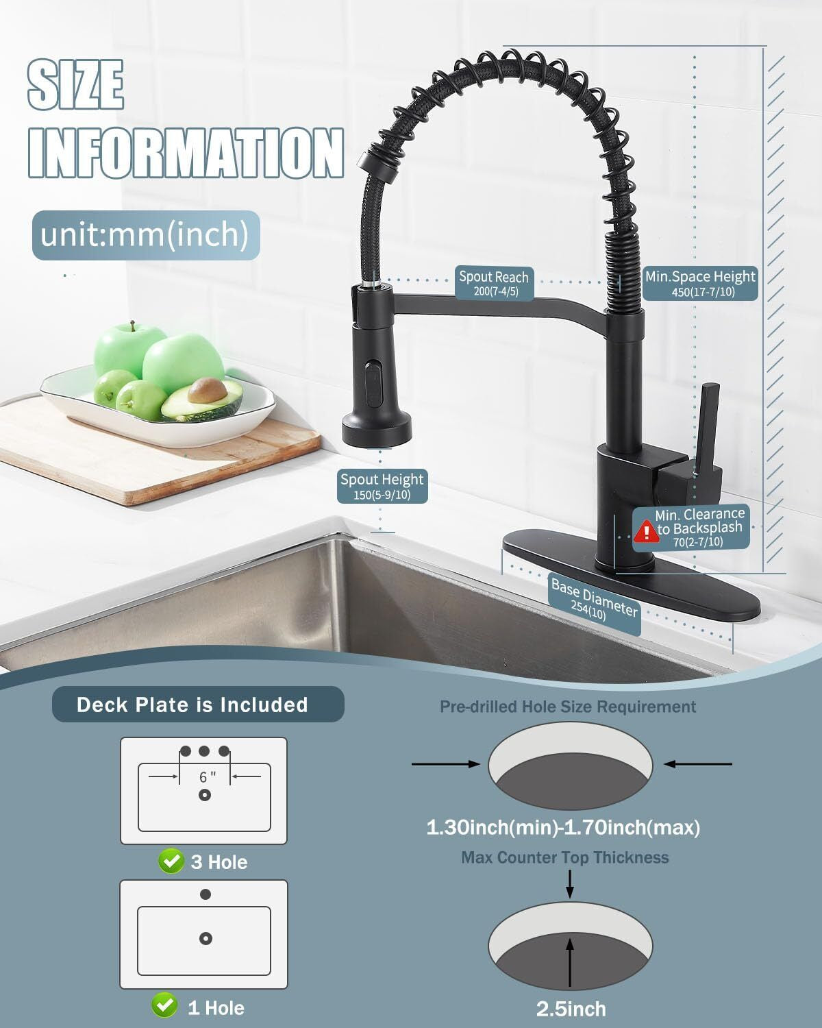 Black Kitchen Faucet Soap Dispenser, Faucet for Kitchen Sink, Kitchen Sink Fa...