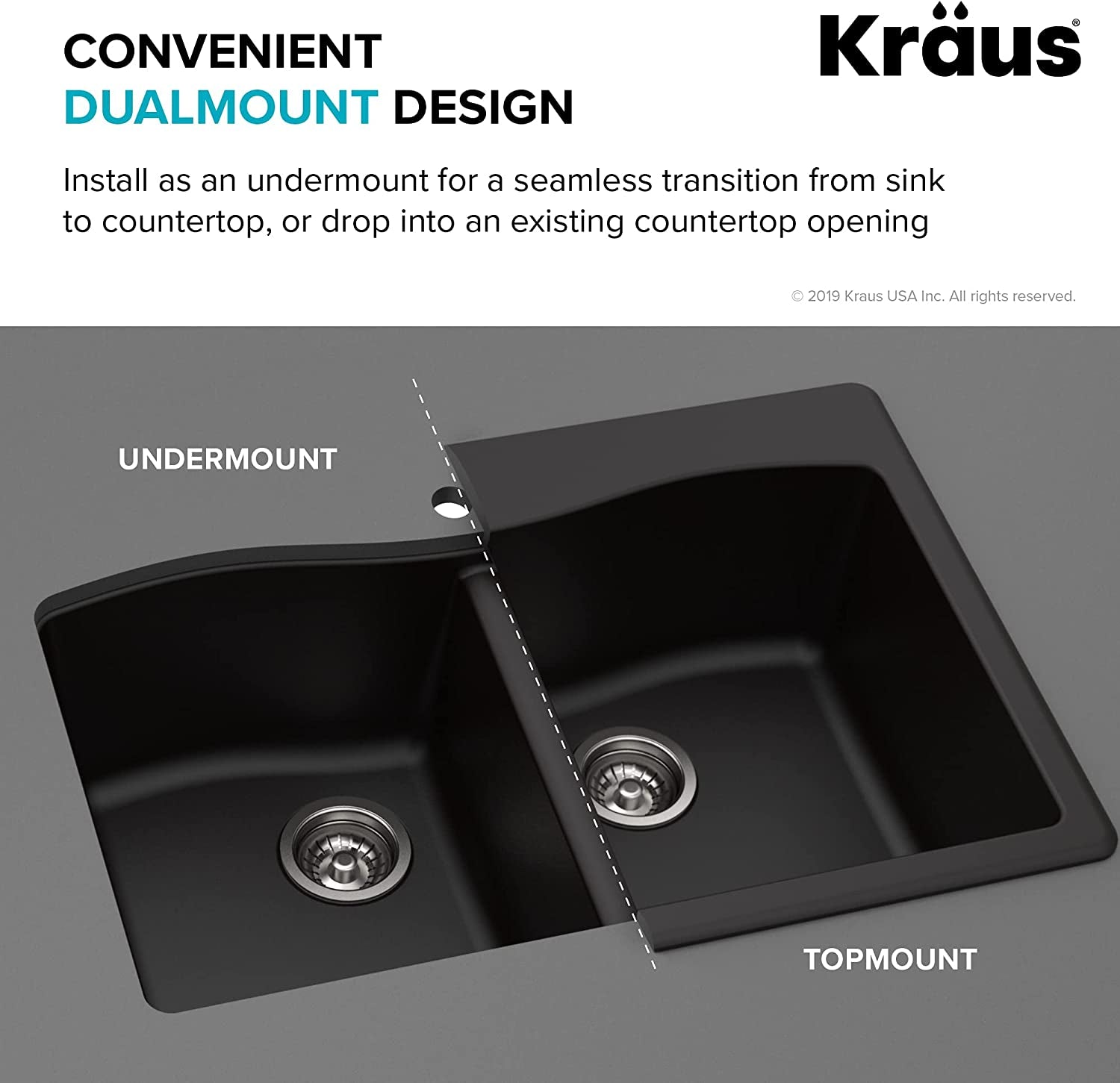Forteza 33" Drop-In/Undermount Granite 50/50 Double Bowl Kitchen Sink - Black (KGD-52BLACK)
