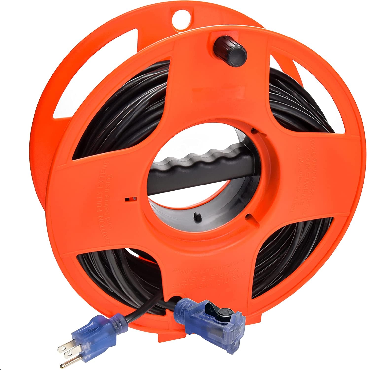 80Ft Outdoor Extension Cord 16/3 SJTW, Black, with Lighted-Locking Connector & Cord Storage Wheel, Water & Weather Resistant Flame Retardant, DCCO-9004-DC