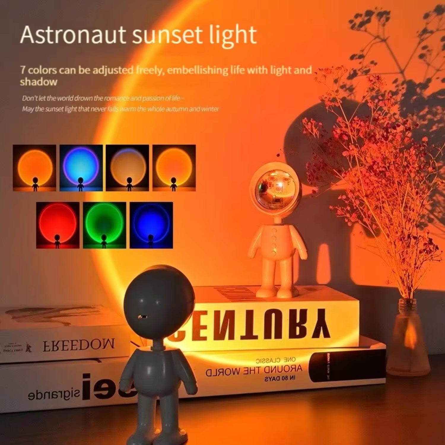 Light Sunset Light Astronaut Light Rainbow Projection Night Light 360Degree Rotation Rechargeable Ambient Light Magnetic Light