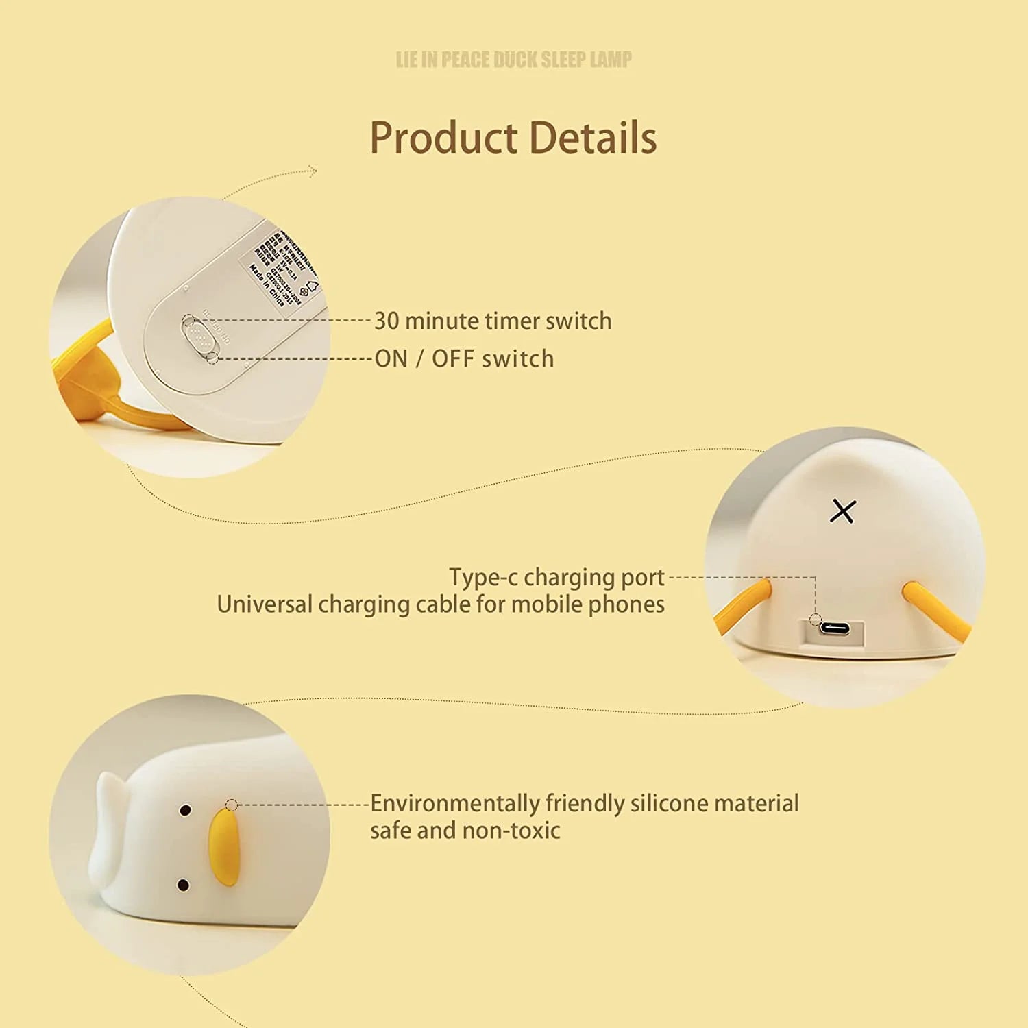 Lying Flat Duck Night Light, LED Squishy Duck Lamp, Cute Light up Duck, Silicone Dimmable Nursery Nightlight, Rechargeable Bedside Touch Lamp for Breastfeeding, Finn the Duck.