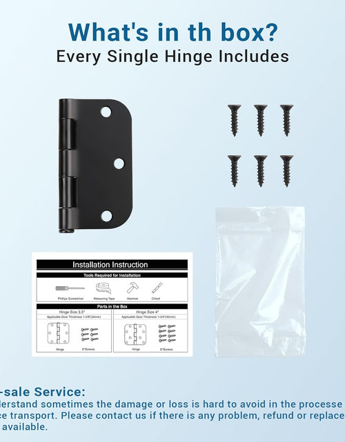 Load image into Gallery viewer, 42 Pack Black Door Hinges, 3.5&quot; X 3.5&quot; Square W 5/8&quot; Radius Corner Interior Door Hinges with Black Finish
