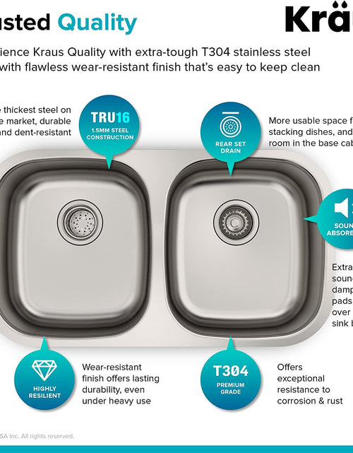Load image into Gallery viewer, KBU22 32 Inch Undermount 50/50 Double Bowl 16 Gauge Stainless Steel Kitchen Sink
