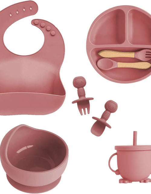 Load image into Gallery viewer, Children&#39;S Dishes Set Baby Silicone 6/8-Piece Tableware Set Suction Cups Forks Spoons Bibs Straws Cups Mother and Baby Supplies
