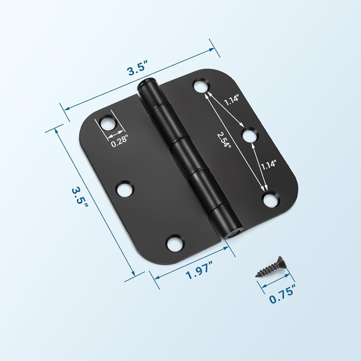 42 Pack Black Door Hinges, 3.5" X 3.5" Square W 5/8" Radius Corner Interior Door Hinges with Black Finish