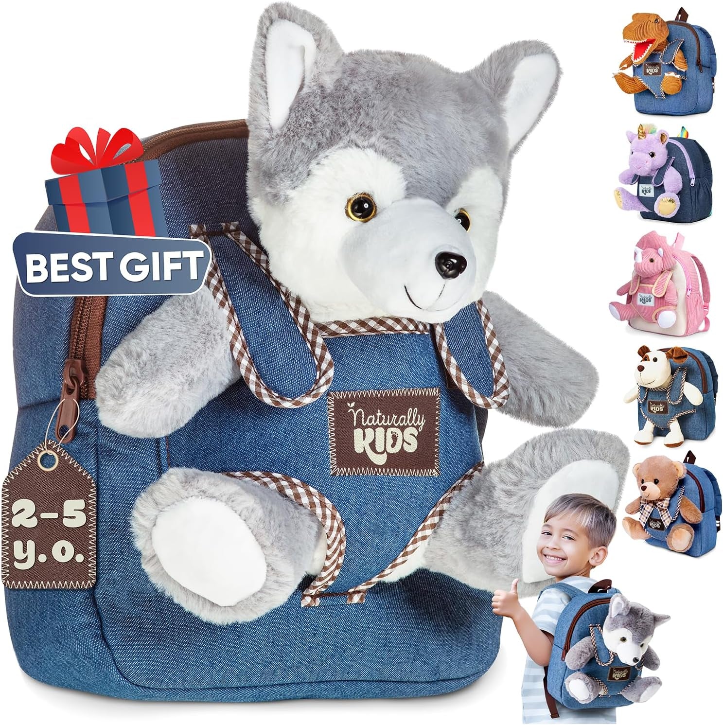 Wolf Backpack, Wolf Toys for Girls Boys, Wolf Stuffed Animal, Husky Toy for Kids